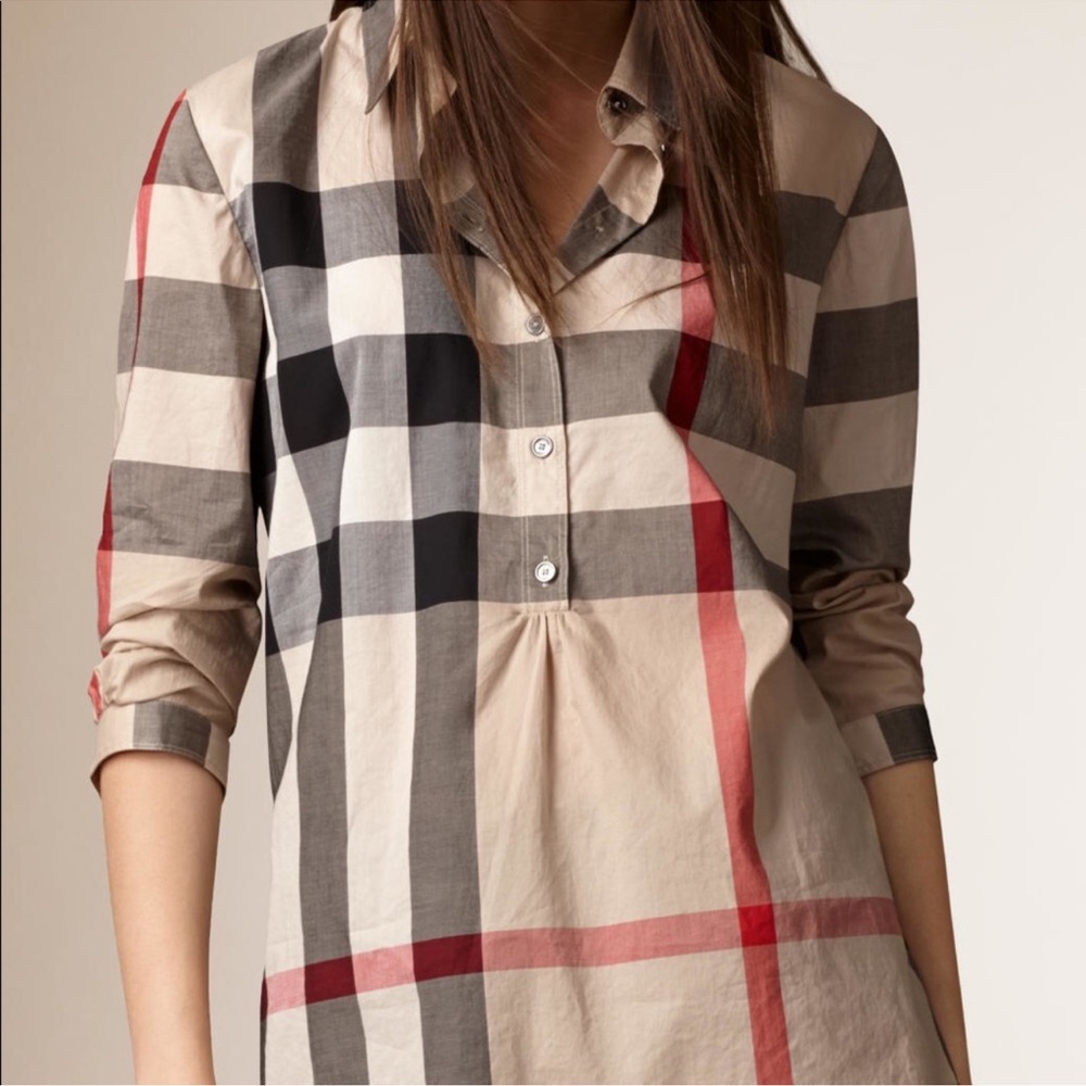 Burberry Brit Classic Plaid Print 3/4 Sleeve Size L